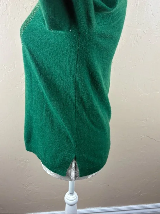 J. Crew Kelly Green Sparkle Heart Cashmere Sweater Women’s Size Medium - Picture 6 of 10